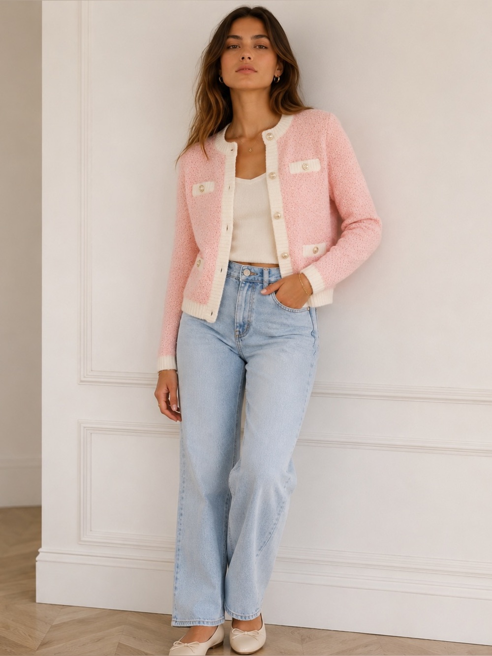 Maje Pink Tweed-Style Sparkle Cardigan Sweater M Luxe Parisian Chic Retail $525
